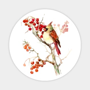 Cardinal And Berries Magnet